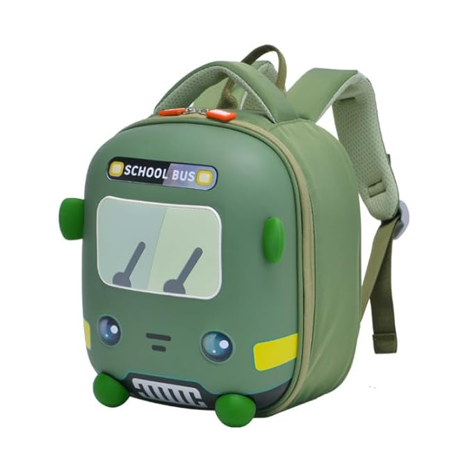 Kids Cartoon Bus School Backpack | Lightweight 3D Design Bag for Preschool & Nursery | Soft EVA, Adjustable Straps
