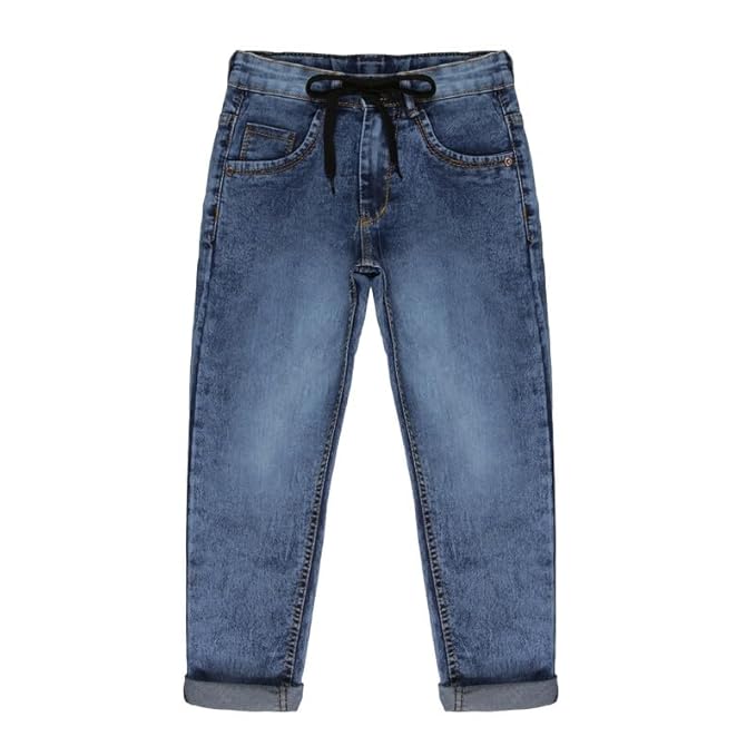 Chopper Club Boys Jeans (5–15 Years) | Straight Fit Stretchable Denim | Inner Elastic & Drawstrings | Color - Cloud