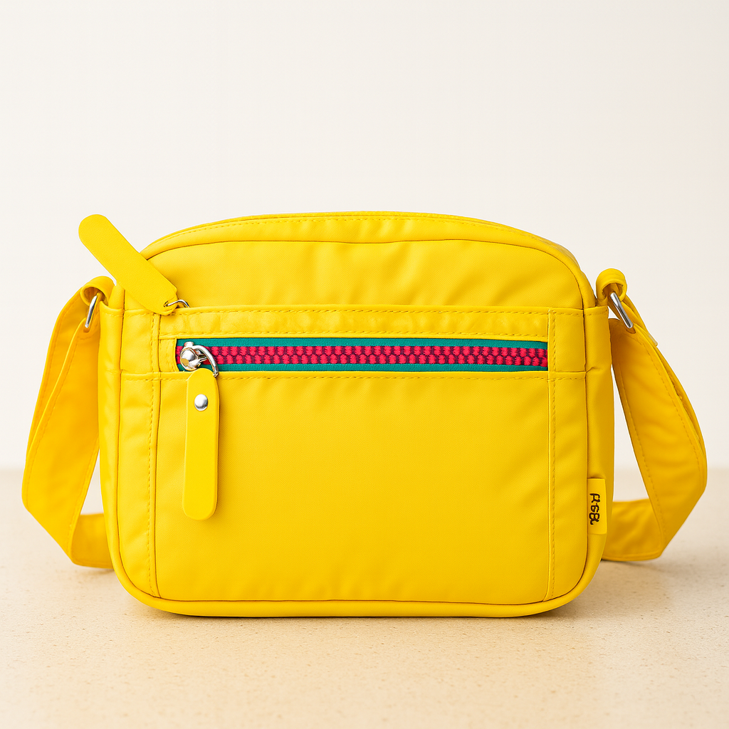 Neon Yellow Crossbody Sling Bag for Kids | Lightweight Shoulder Bag with Colorful Zip & Adjustable Strap | Trendy Travel & School Side Bag for Boys & Girls