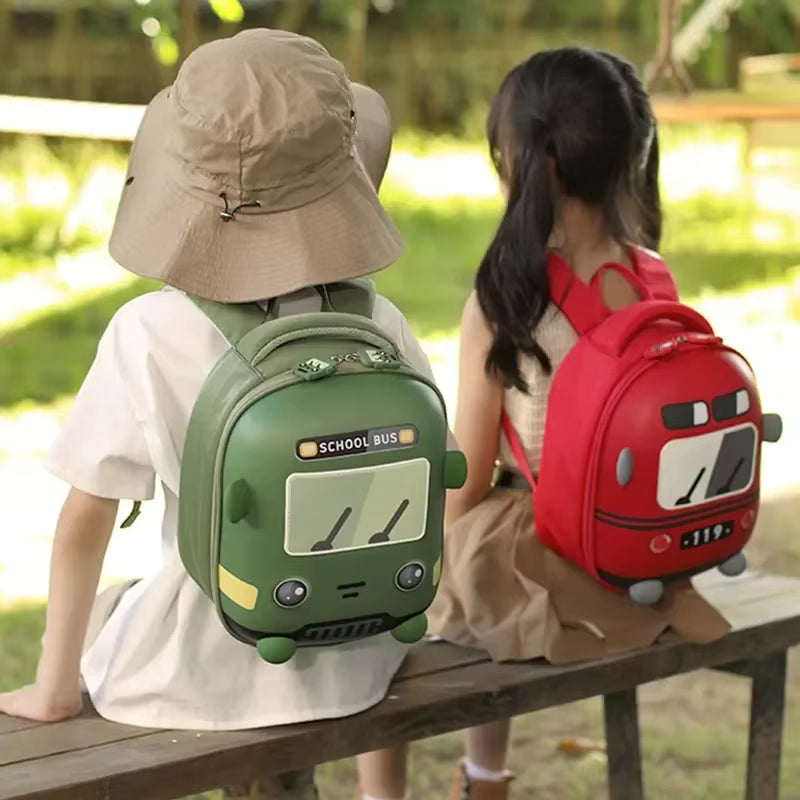 Kids Cartoon Bus School Backpack | Lightweight 3D Design Bag for Preschool & Nursery | Soft EVA, Adjustable Straps