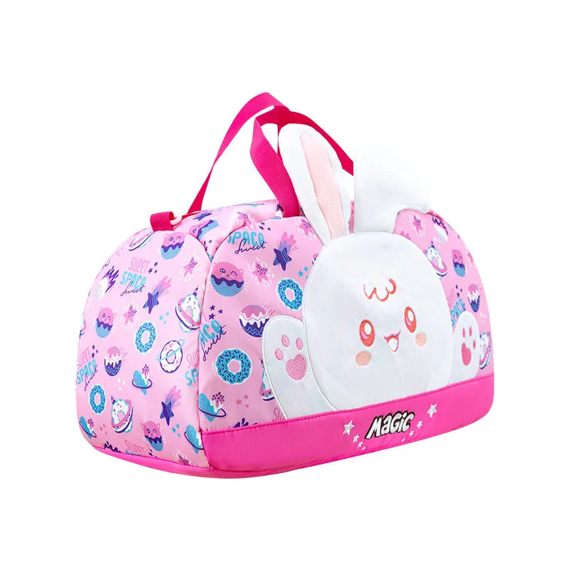 Cute Bunny Kids Duffle Bag – Lightweight Travel & School Bag for Girls, Pink Cartoon Design with Ears