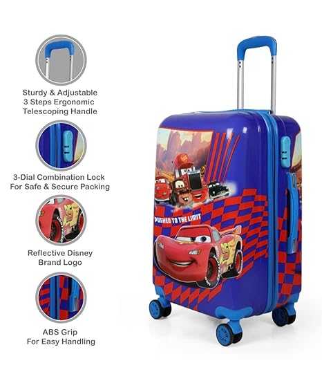 Kids Trolley Bag with Wheels – 3D Cartoon Car Design Hard Shell Luggage for Boys, Lightweight Travel Suitcase with Adjustable Handle