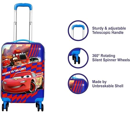 Kids Trolley Bag with Wheels – 3D Cartoon Car Design Hard Shell Luggage for Boys, Lightweight Travel Suitcase with Adjustable Handle