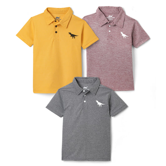 Chopper Club Boys Collar T-Shirts Pack of 3 | Regular Fit Pique Fabric Tees | Sizes 3–14 | Maroon, Anthra & Yellow