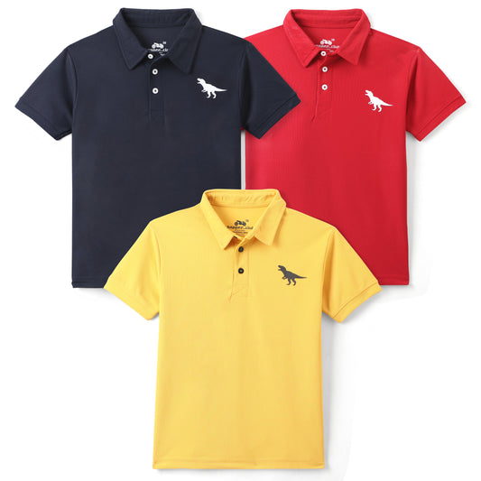 Chopper Club Boys Collar T-Shirts Pack of 3 | Regular Fit Pique Fabric Tees | Sizes 3–14 | Navy, Yellow & Red