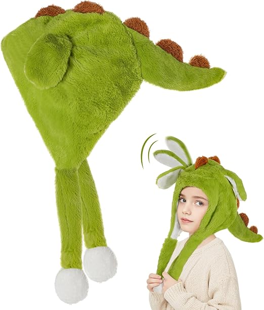 Dinosaur Jumping Ear Hat for Kids – Plush Animal Cap with Moving Ears, Winter Warm Cartoon Hat for Boys & Girls - Abito Kids