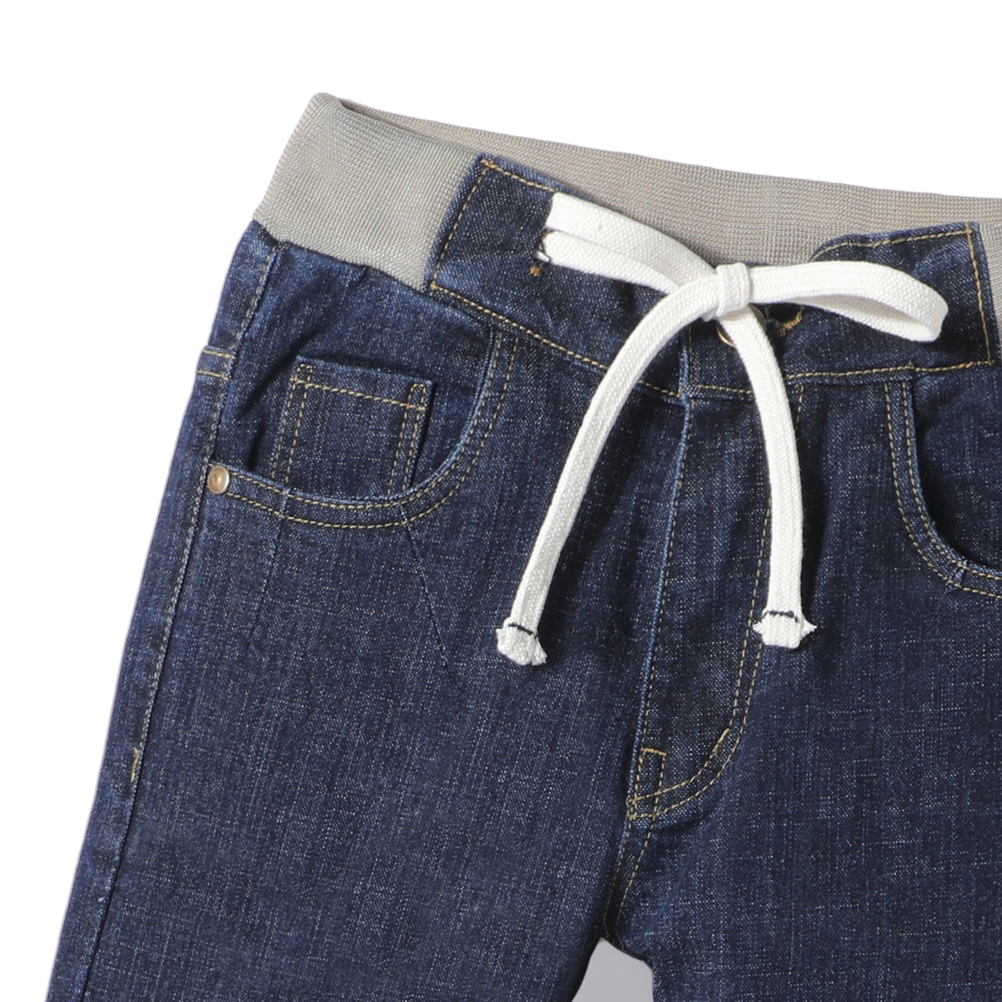 Chopper Club Boys Jeans | Slim Fit Premium Stretchable 3x1 Cotton Denim | Half Cotton Rib Elastic with Button, Zip & Drawstrings | Colo - Half Rib Raw