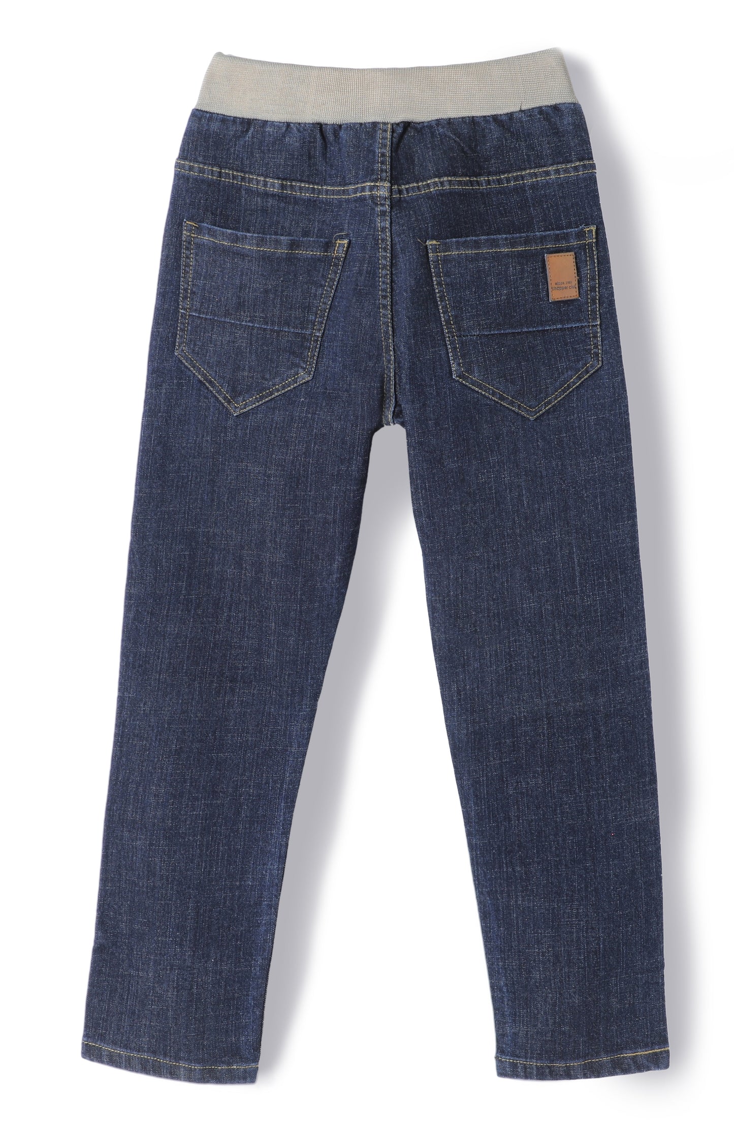 Chopper Club Boys Jeans | Slim Fit Premium Stretchable 3x1 Cotton Denim | Half Cotton Rib Elastic with Button, Zip & Drawstrings | Colo - Half Rib Raw