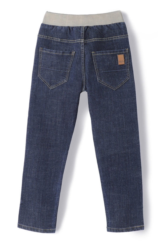 Chopper Club Boys Jeans | Slim Fit Premium Stretchable 3x1 Cotton Denim | Half Cotton Rib Elastic with Button, Zip & Drawstrings | Colo - Half Rib Raw