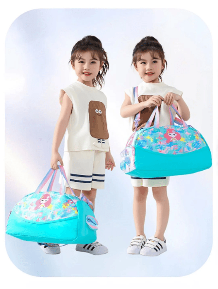 Kids Duffle Bag with Mermaid Design | Lightweight Travel & Sports Bag for Girls | Aqua Blue & Pink Underwater Theme Bag - Abito Kids