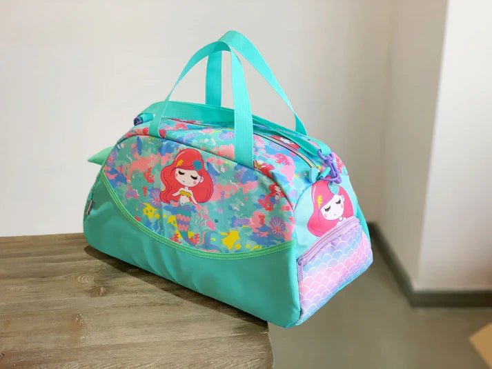 Kids Duffle Bag with Mermaid Design | Lightweight Travel & Sports Bag for Girls | Aqua Blue & Pink Underwater Theme Bag - Abito Kids