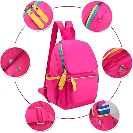 Lightweight Kids Backpack for Girls & Boys | Durable Nylon School Bag with Reflective Straps & Multiple Pockets | Bright Pink - Abito Kids
