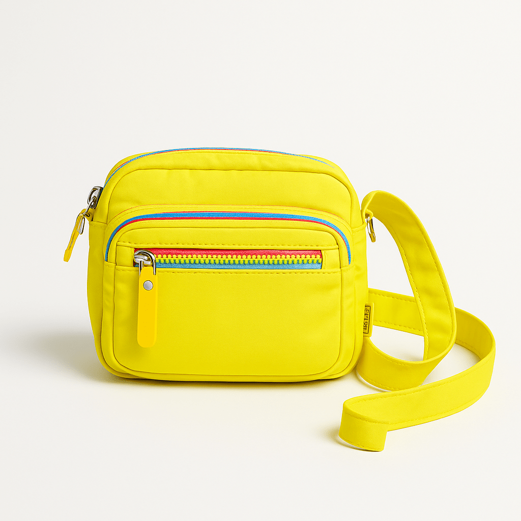 Neon Yellow Crossbody Sling Bag for Kids | Lightweight Shoulder Bag with Colorful Zip & Adjustable Strap | Trendy Travel & School Side Bag for Boys & Girls - Abito Kids