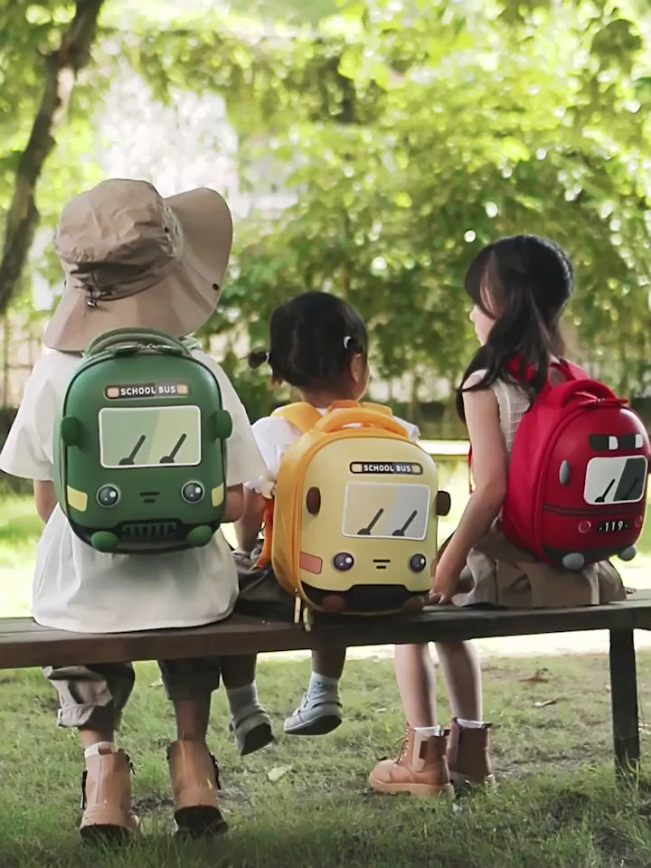 Kids Cartoon Bus School Backpack | Lightweight 3D Design Bag for Preschool & Nursery | Soft EVA, Adjustable Straps