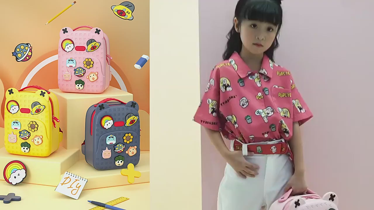 Water Resistant Kids Backpack Light Weight School Bookbag Unisex Stylish Bag for Children Age 3-12 Years Old, with DIY Patches, Durable