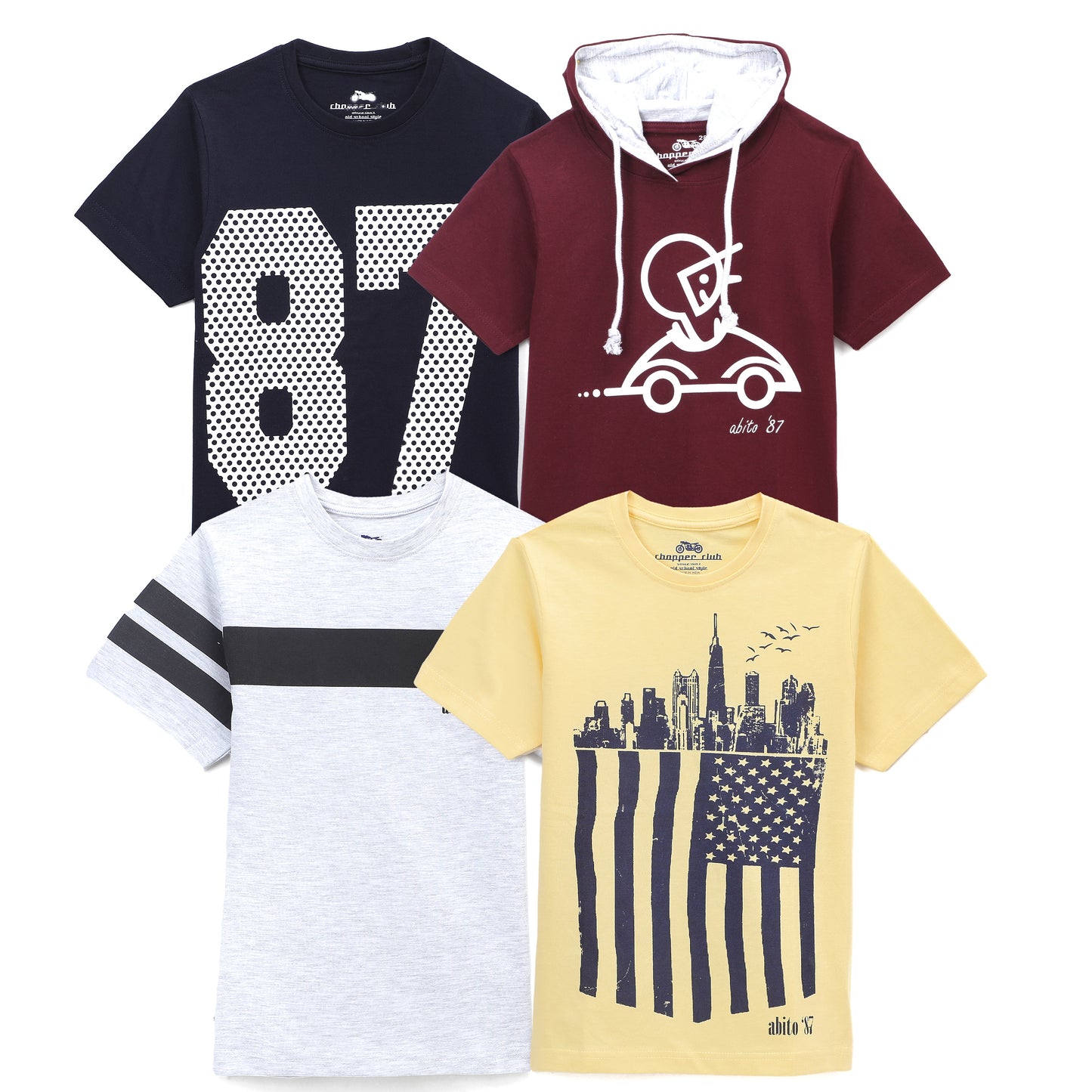 Chopper Club Boys T-Shirts Multi-Pack | Regular Fit Tees for Boys | Sizes 3–14 years
