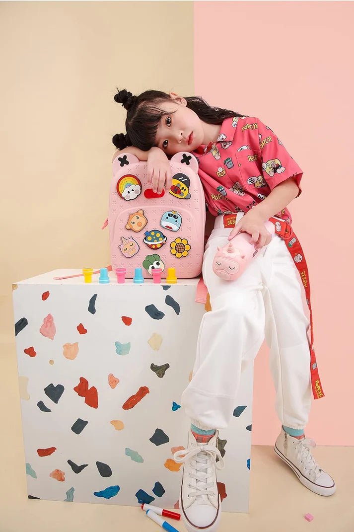 Water Resistant Kids Backpack Light Weight School Bookbag Unisex Stylish Bag for Children Age 3 - 12 Years Old, with DIY Patches, Durable - Abito Kids