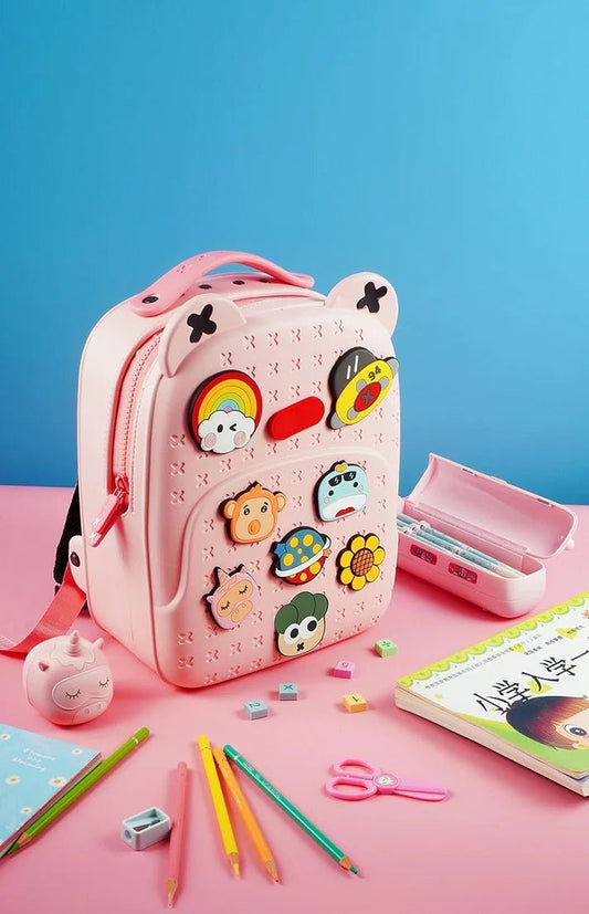 Water Resistant Kids Backpack Light Weight School Bookbag Unisex Stylish Bag for Children Age 3 - 12 Years Old, with DIY Patches, Durable - Abito Kids